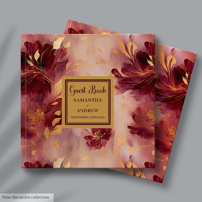 Livro De Visitas Casamento Dourado de Boho com Blush Burgundy Elega (Elegant Burgundy Blush Gold Boho Wedding Guest Book)