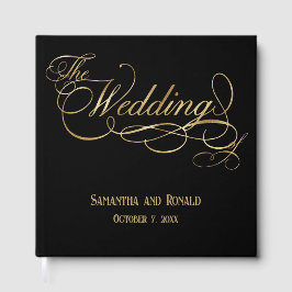 Livro De Visitas Casamento Dourado de caligrafia Elegante Black and