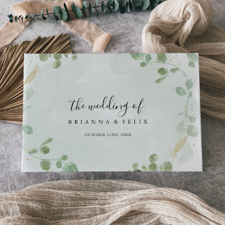 Livro De Visitas Casamento Dourado de Confetti Eucalyptus Foliage