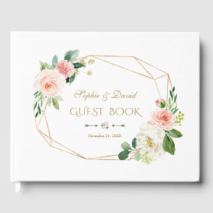 Livro De Visitas Casamento Dourado de Flores de Creme de Cama de Co
