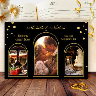 Livro De Visitas Casamento Dourado de Fotografia Negra de Confetti