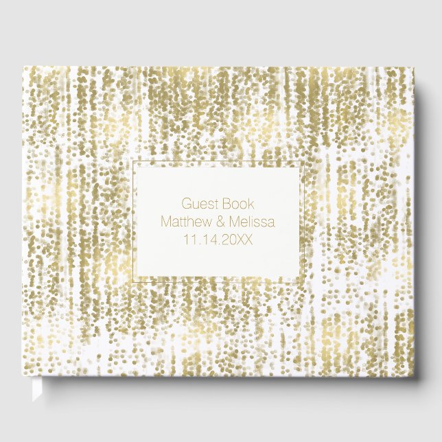 Livro De Visitas Casamento Dourado de Jewel Bokeh Abstrato (Frente)