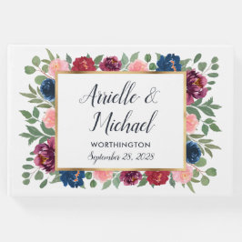 Livro De Visitas Casamento Dourado de Marsala Azul-Marinho-Rosa-Blu