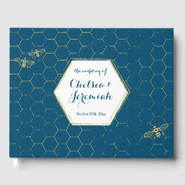 Livro De Visitas Casamento Dourado de Padrão de Abelhas de Mel