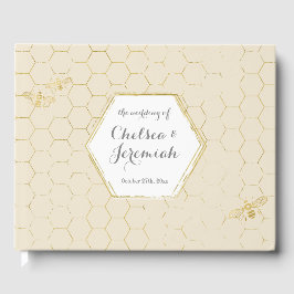 Livro De Visitas Casamento Dourado de padrão de Honey Bee Cream