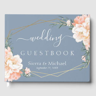 Livro De Visitas Casamento Dourado de Pêssego Floral Elegante