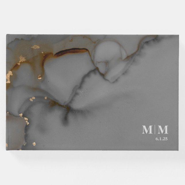 Livro De Visitas Casamento Dourado de Tinta de Álcool de Cinza Eleg (Frente)