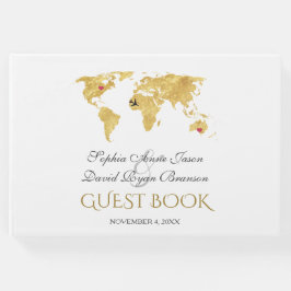 Livro De Visitas Casamento Dourado do Mapa Mundial de Destino Elega