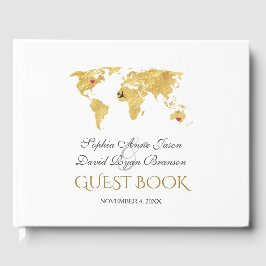 Livro De Visitas Casamento Dourado do Mapa Mundial de Destino Elega