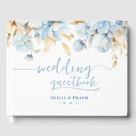 Livro De Visitas Casamento Dourado Dusty Blue Floral 2