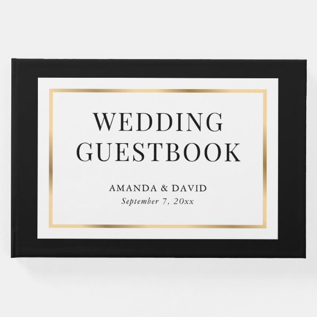 Livro De Visitas Casamento Dourado e branco negro legante (Frente)