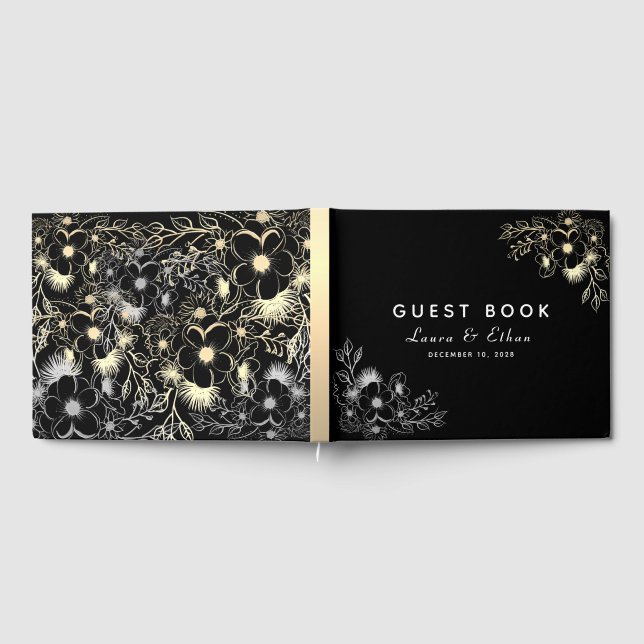 Livro De Visitas Casamento Dourado e negro elegante (Completo)