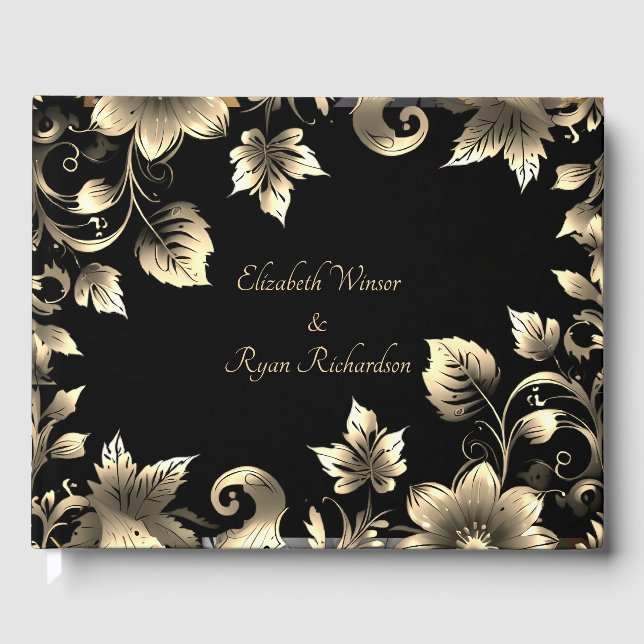 Livro De Visitas Casamento Dourado e negro elegante (Frente)