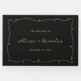 Livro De Visitas Casamento Dourado e negro legante