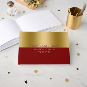 Livro De Visitas Casamento Dourado e Personalizado Vermelho