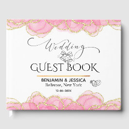 Livro De Visitas Casamento Dourado e rosa elegante