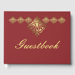 Livro De Visitas Casamento Dourado e Vermelho Elegante