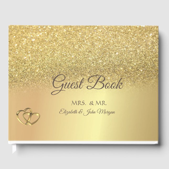 Livro De Visitas Casamento Dourado Elegante Bokeh Hearding (Frente)