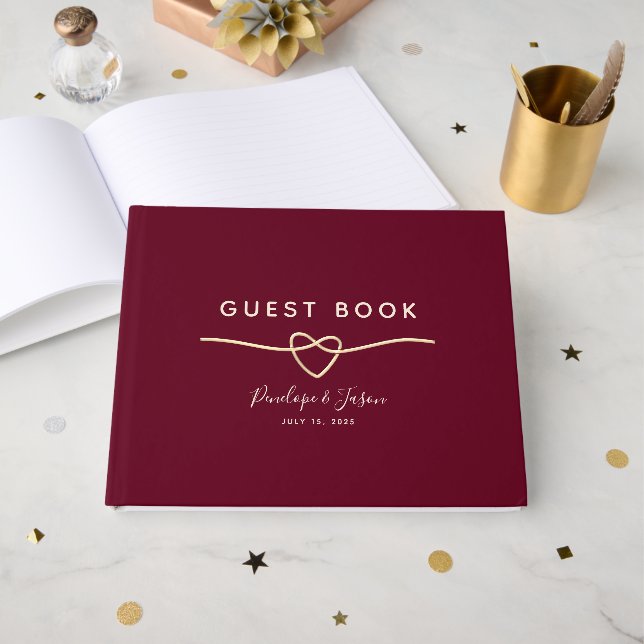 Livro De Visitas Casamento Dourado Elegante Burgundy (Frente aberta)