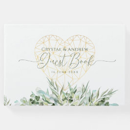 Livro De Visitas Casamento Dourado Elegante Folhas de Eucalyptus