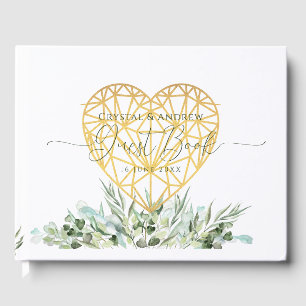 Livro De Visitas Casamento Dourado Elegante Folhas de Eucalyptus