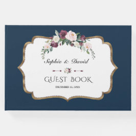 Livro De Visitas Casamento Dourado Floral de Ivory Blush Burgundy