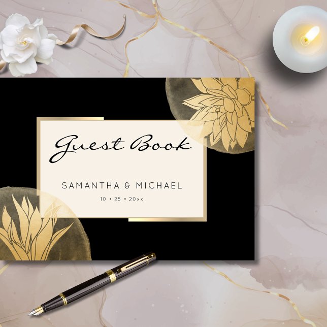 Livro De Visitas Casamento Dourado Floral Elegante (Criador carregado)