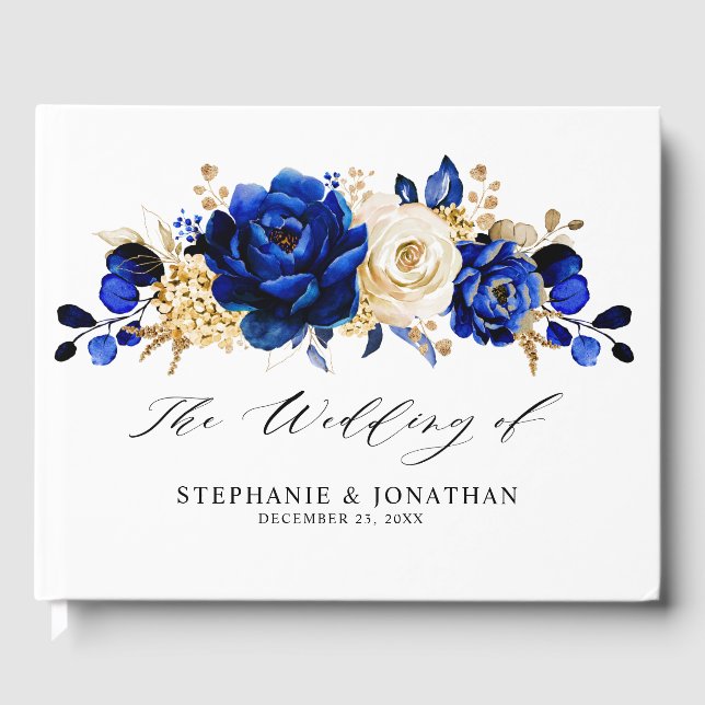Livro De Visitas Casamento Dourado Metálico Real Azul Amarelo (Frente)