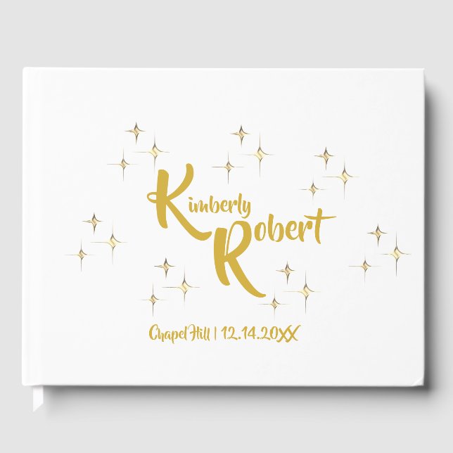 Livro De Visitas Casamento Dourado Mínimo Moderno Branco e Amarelo (Frente)