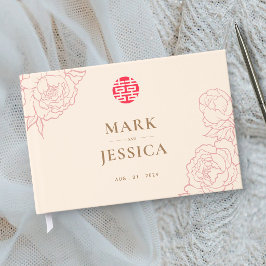 Livro De Visitas Casamento Dupla Felicidade Elegante Chinês 