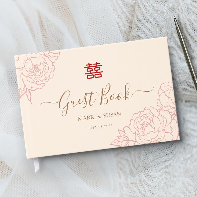 Livro De Visitas Casamento Dupla Felicidade Elegante Chinês (Criador carregado)