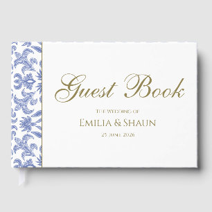 Livro De Visitas Casamento Dusty Blue White e Dourado Estilo Vintag