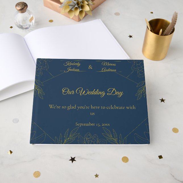 Livro De Visitas Casamento Elegância Dourada (Frente aberta)