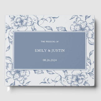 Livro De Visitas Casamento Elegante Azul-Dusty Floral