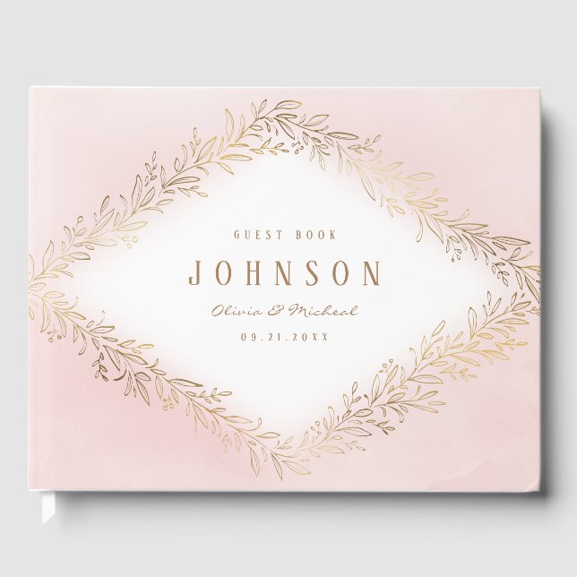 Livro De Visitas Casamento elegante botânico dourado (Frente)