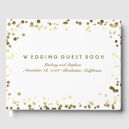 Livro De Visitas Casamento Elegante Branco de Confetti Dourado
