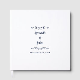 Livro De Visitas Casamento Elegante Caligrafia Azul-Marinho Moderno