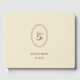 Livro De Visitas Casamento Elegante Clássico com Monograma em Creme