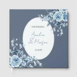 Livro De Visitas Casamento Elegante com Floral em Azul Desbotado