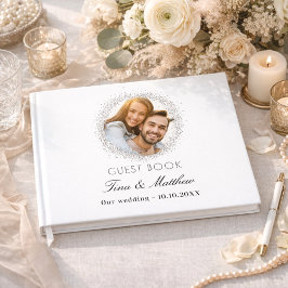 Livro De Visitas Casamento elegante com foto de prata branca