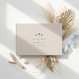 Livro De Visitas Casamento Elegante com Palmeira Tropical Bege