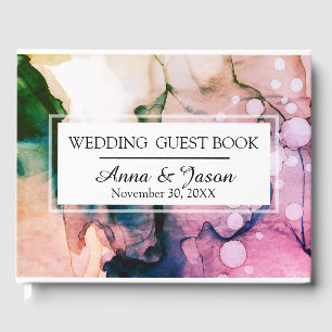 Livro De Visitas Casamento elegante da pintura da aguarela do rosa
