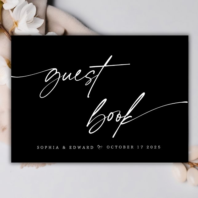 Livro De Visitas Casamento Elegante de Caligrafia Branca e Negra (Criador carregado)