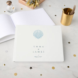 Livro De Visitas Casamento Elegante de Conchas Azuis