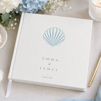 Livro De Visitas Casamento Elegante de Conchas Azuis