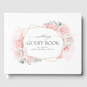 Livro De Visitas Casamento Elegante de Flores de Água Blush de Cor