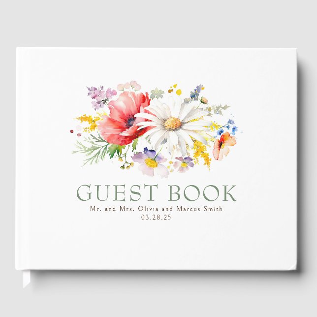 Livro De Visitas Casamento Elegante de Flores Selvagens (Frente)