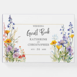 Livro De Visitas Casamento Elegante de Flores Selvagens Coloridas
