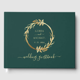 Livro De Visitas Casamento Elegante de Foliage Ouro Chic Emerald Gr