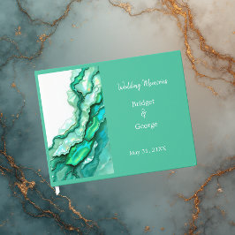 Livro De Visitas Casamento Elegante de Teal Marble Watercolor